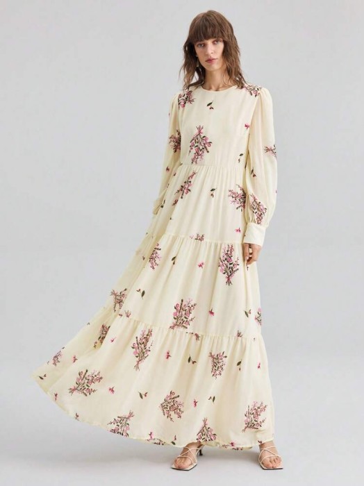 Żółta sukienka maxi kwiaty (M)