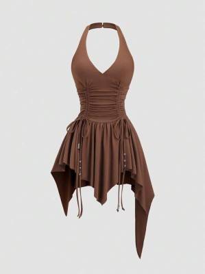Brązowa sukienka asymetryczna (M)