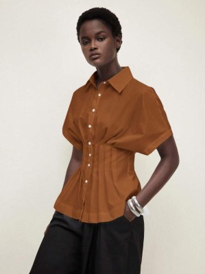 Brązowa koszula krótki rękaw guziki (XL)