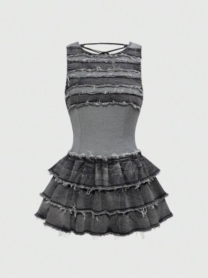 Szara jeansowa sukienka mini (XS)