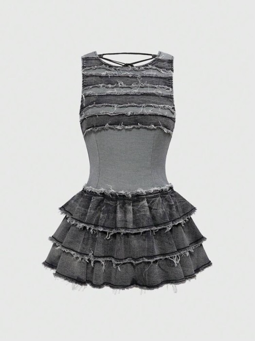 Szara jeansowa sukienka mini (XS)