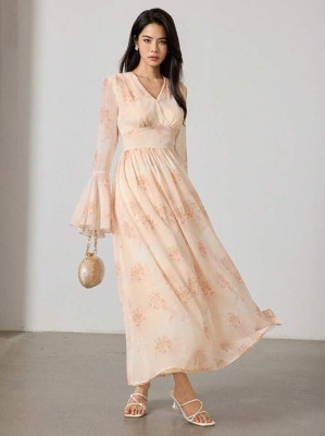 Szyfonowa sukienka maxi wzór (XL)