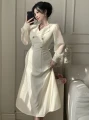 Ecru sukienka midi guziki (M)