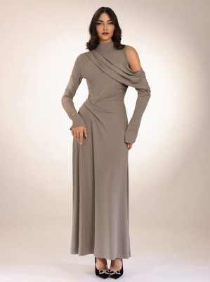 Jasnobrązowa sukienka długi rękaw (M)