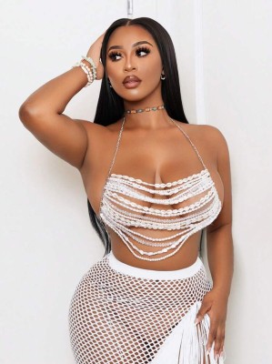 Perłowy top łańcuszki (M)