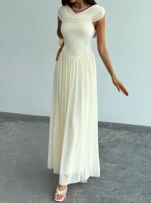 Ecru sukienka maxi marszczenia (XS)