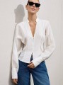 Biała koszula v neck długie rękawy (S)