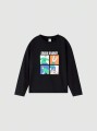 Czarny t-shirt nadruk (7-8L)