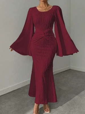 Bordowa sukienka długi rękaw (M)