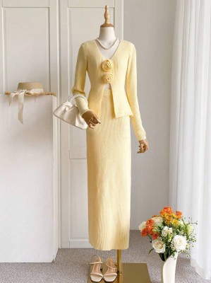 Żółty komplet spódnica sweter (M)