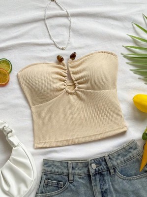 Beżowy teksturowany top (S)