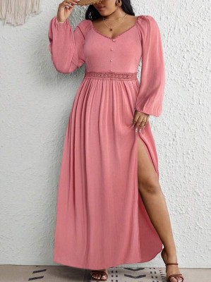 Różowa sukienka maxi rozcięcie (1XL)