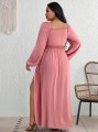 Różowa sukienka maxi rozcięcie (1XL)