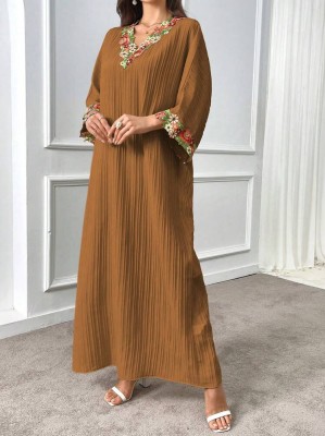 Brązowa maxi sukienka hafty (XL)