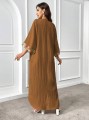 Brązowa maxi sukienka hafty (XL)