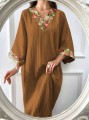 Brązowa maxi sukienka hafty (XL)