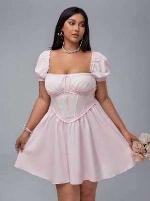 Jasnoróżowa sukienka krótkie rękawy (0XL)