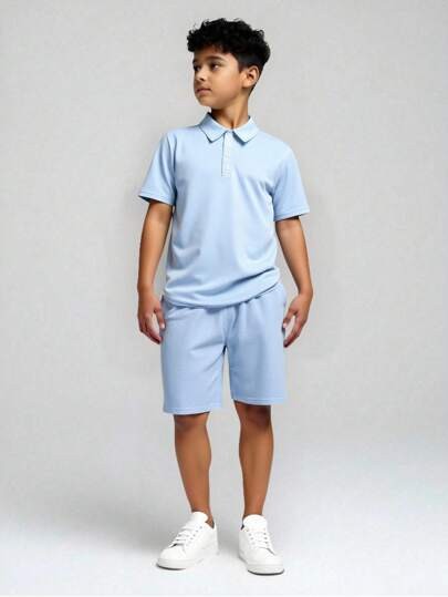 Niebieski komplet szorty koszulka polo (6L)