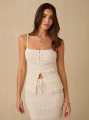 Teksturowany top ecru guziki (XS)