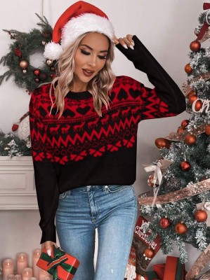 Czarny pleciony sweter wzór (M)