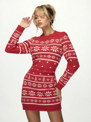 Czerwona dzianinowa sukienka mini (M)