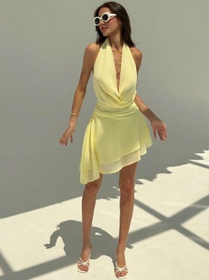 Żółta sukienka kombinezon 2w1 (M)