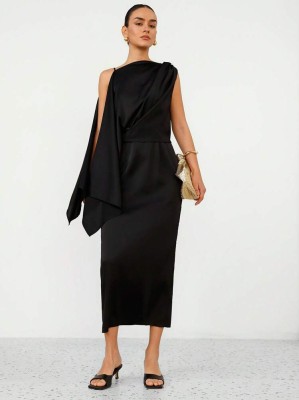 Czarna satynowa sukienka peleryna 2w1 (S)
