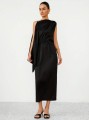Czarna satynowa sukienka peleryna 2w1 (S)