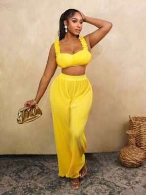 Żółty plisowany top (S)