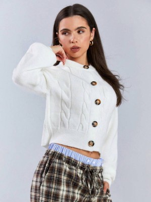 Śmietanowy sweter guziki (L)