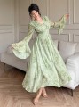 Zielona sukienka v neck kwiaty (S)