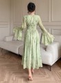 Zielona sukienka v neck kwiaty (S)