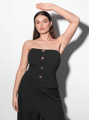 Czarny top guziki (4XL)