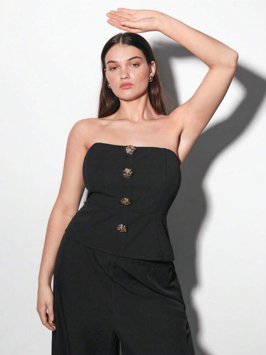 Czarny top guziki (4XL)