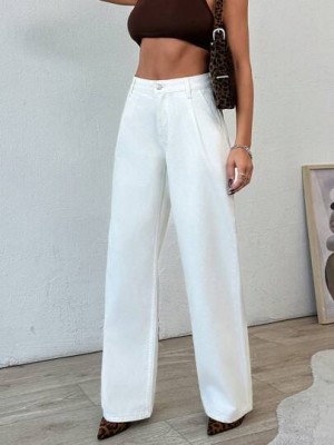 Śmietankowe proste jeansy (34)