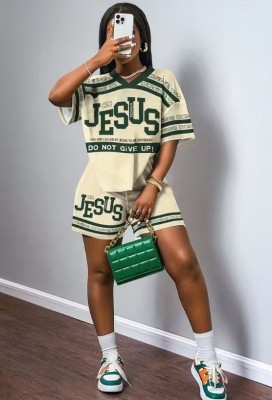 Luźny letni zestaw nadruk (L)