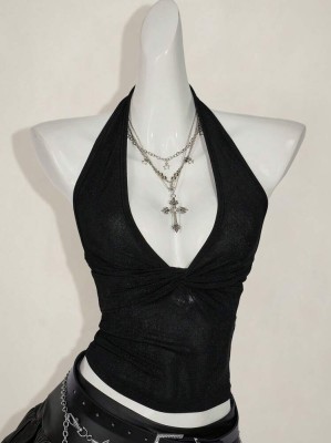 Czarny top odkryte plecy (S)