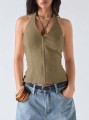 Khaki top open back (M)