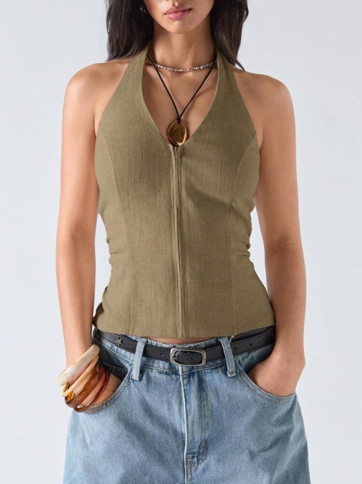 Khaki top open back (M)