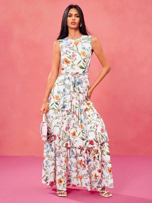 Ecru sukienka wzór kwiaty (S)