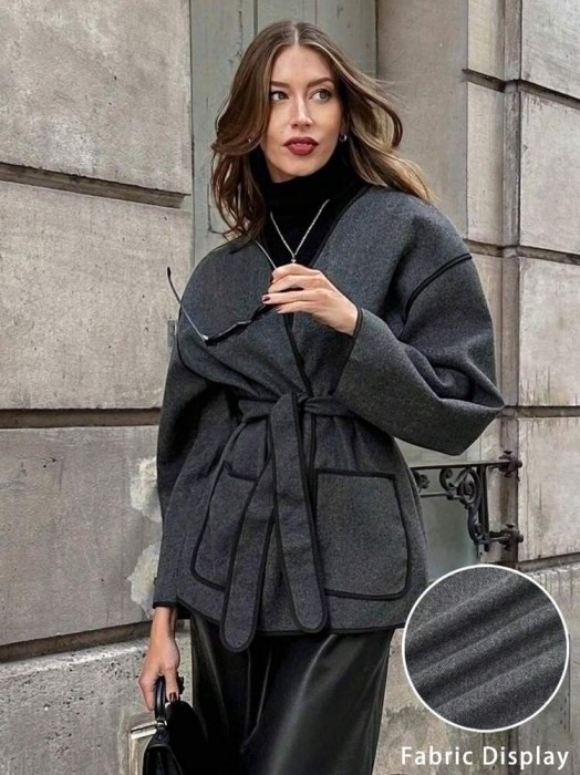 Grafitowy cienki płaszcz pasek (S)