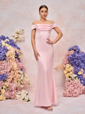 Różowa satynowa sukienka maxi zamek (M)