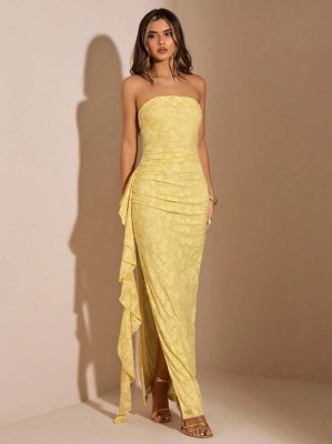 Żółta sukienka maxi wzór (L)