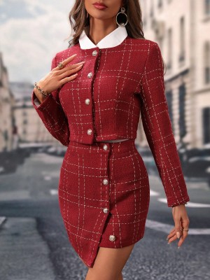 Tweedowy komplet spódnica marynarka (S)