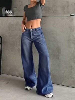 Granatowe proste jeansy (34)