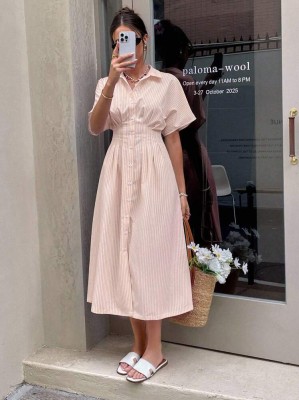 Różowa sukienka midi paski (XL)