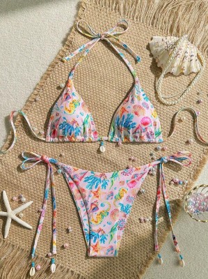 Różowe bikini kąpielowe wzór (XS)