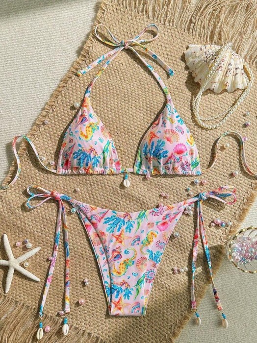 Różowe bikini kąpielowe wzór (XS)