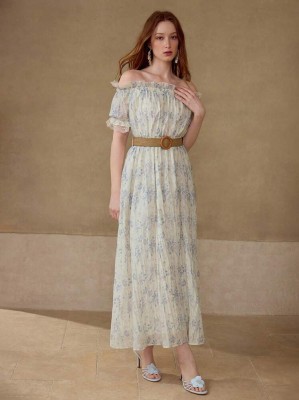 Ecru sukienka wzór pasek (L)