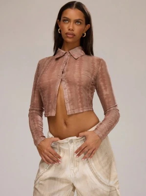 Beżowa krótka koszula wzór (L)